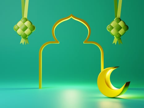 3d render muslim islamic festival background illustration. Ramadan eid mubarak greeting card template photo