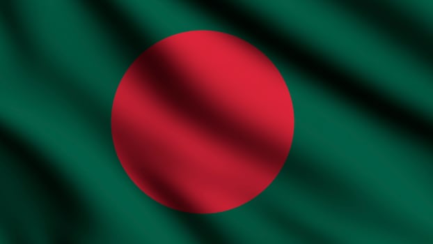 Bangladesh flag waving in the wind with 3d style background photo