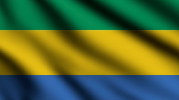 Gabon flag waving in the wind with 3d style background photo