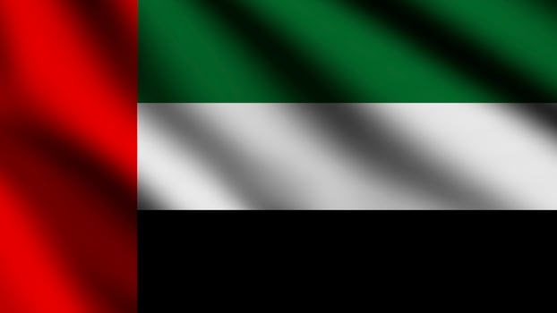 United Arab Emirates flag blowing in the wind. Full page flying flag. 3d illustration photo