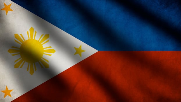 Philippines flag blowing in the wind. Full page flying flag. 3d illustration photo