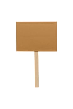 blank banner mock up on wood stick isolated. Empty board plank with space for shouting text rule or protest word. photo