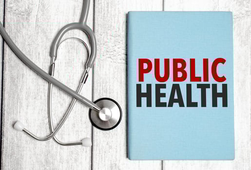 Medical concept. Blue notebook with the inscription - public health photo