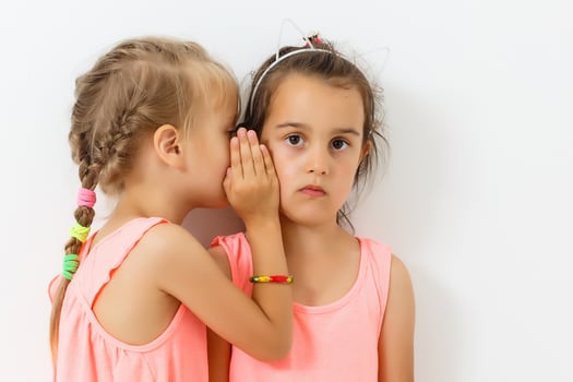 Two little girls are chatting, isolated over white photo