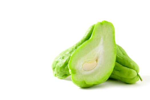 chayote fruit isolated on white background, It's reduce fatty acid deposits photo
