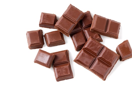 Top view of milk chocolate bar isolated on white background, photo