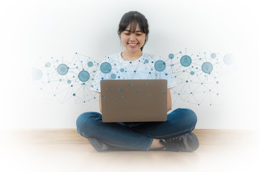 Girl using Laptop, Education online courses, Learning workshop learn to think internet technology photo