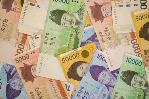 Korean won banknote Korea for vintage background image concepts. photo