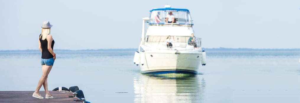 European stylish fashionable woman rest in yacht club photo