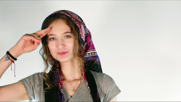 Smiling Young Girl in Headscarf Pose photo