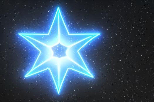 Blue star shape neon line space background with some empty space. photo
