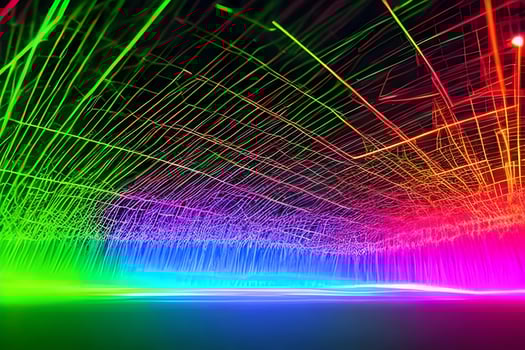 Abstract 3d render colorful neon glowing laser futuristic dimensional background. photo
