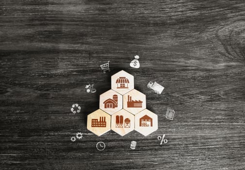 Manufacturers and retailers in the economy. Organization of work of establishments. Business and entrepreneurship. Transportation, banking, delivery and sale of goods. Recycling. Industry production photo