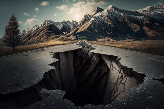 broken road by an earthquake AI Generated photo