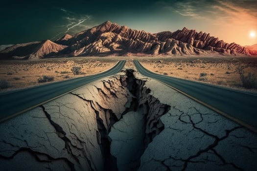 broken road by an earthquake AI Generated photo
