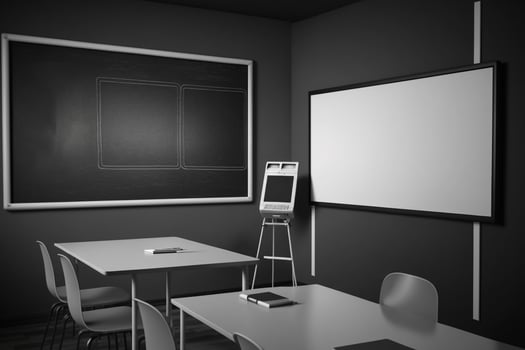 Empty Modern Classroom With White Interactive Board AI Generated photo