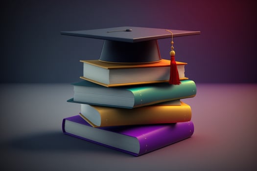 Graduation cap on stack of books AI Generated photo