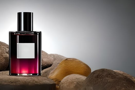 Red and black bottle perfume mockup product studio shot isolated. photo