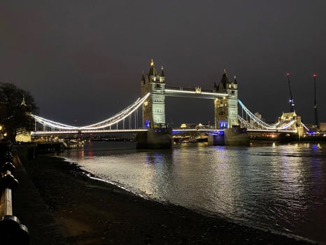 Tower Bridge in London at night photo