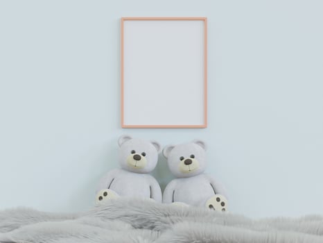 3D mockup photo frame in chidren room rendering
