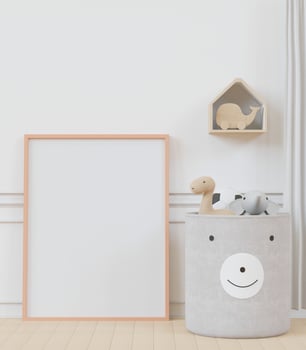 3D mockup photo frame in chidren room rendering