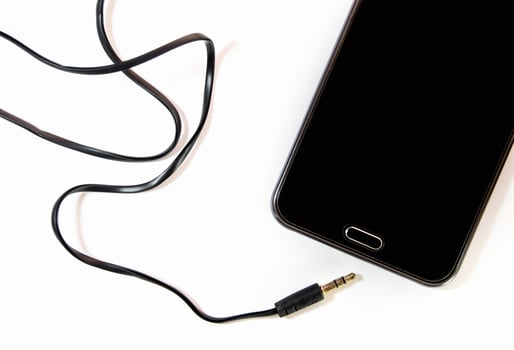 Flat line cable of audio jack connect to smart phone photo