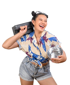 Portrait cute woman in Songkran festival with water gun photo