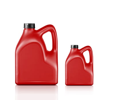 Plastic canister for machine oil isolated on white background photo
