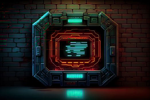 abstract background of sci fi hud ui neon frame on brick wall photo