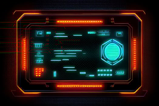 abstract background of sci fi hud ui neon frame on brick wall photo