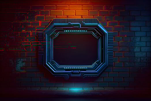 abstract background of sci fi hud ui neon frame on brick wall photo