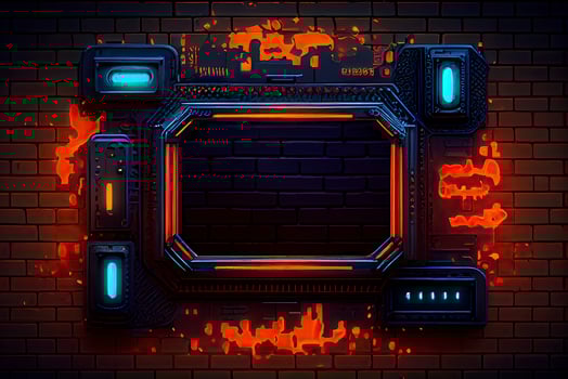 abstract background of sci fi hud ui neon frame on brick wall photo