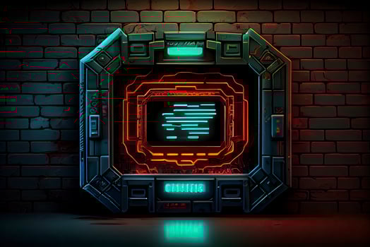 abstract background of sci fi hud ui neon frame on brick wall photo