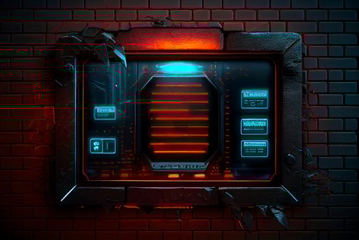 abstract background of sci fi hud ui neon frame on brick wall photo