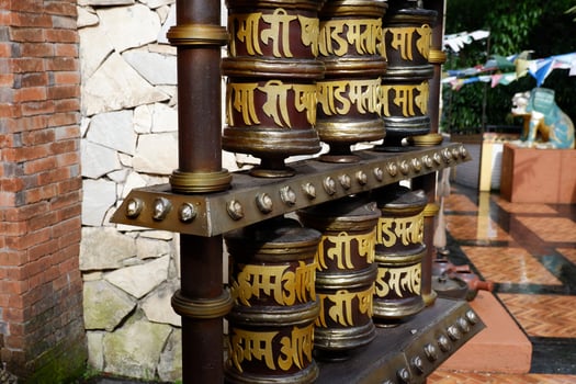Batu-Indonesia, January 2, 2023. Selective focus of prayer wheel in front of the temple. photo