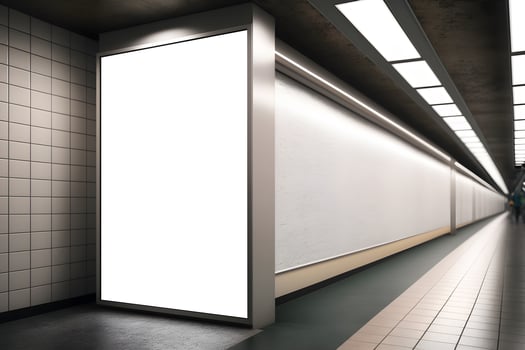 White verticle billboard at underground subway or metro station, advertising billboard underground photo