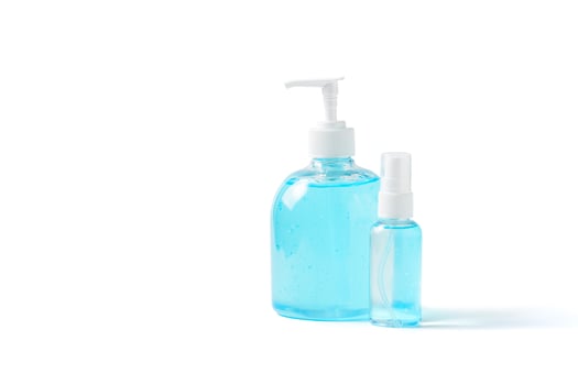 hand sanitizer and alcohol spray isolated on white background, photo
