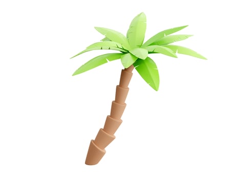 Palm tree 3d render - tropical plant with green leaves and brown trunk for beach vacation and summer travel concept. photo