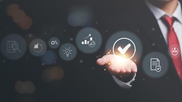 Industry Certification, Guarantee, business insurance ,product Certification Management,best quality assurance concept for product assurance, standard quality, ISO,Businessman and virtual icon photo