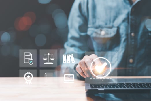 Industry Certification, Guarantee, business insurance ,product Certification Management,best quality assurance concept for product assurance, standard quality, ISO,Businessman and virtual icon photo