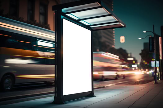 Empty billboard mockup at footpath or at roadside in city, side view blank billboard in city, Outdoor Advertising space in light box at bus stop in night, empty signage mockup. Free Photo