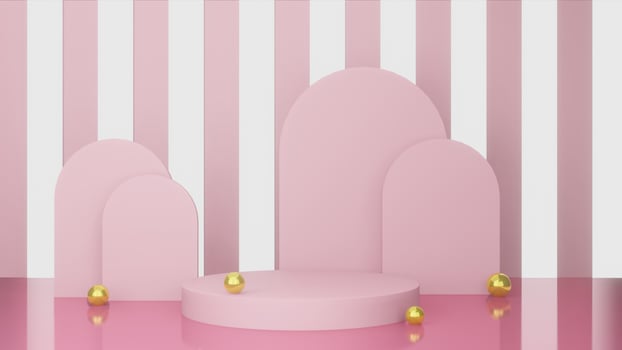 Abstract pink 3D background with realistic cylinder pedestal podium. Pastel minimal wall scene mockup product display. photo