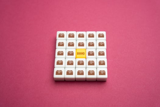 Brand and goods boxes. Business and commerce, trade. Increasing product awareness. Marketing, advertising. Rebranding. Brand credibility, reputation. Make a name for the product. photo