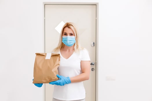 Home delivery food during virus outbreak, coronavirus panic and pandemics. Stay safe photo