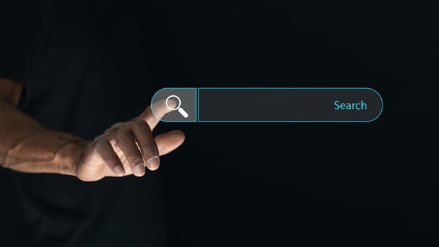 Data Search Technology Search Engine Optimization. man's hands touching virtual screen search bar to Searching for information. Using Search Console with your website. photo