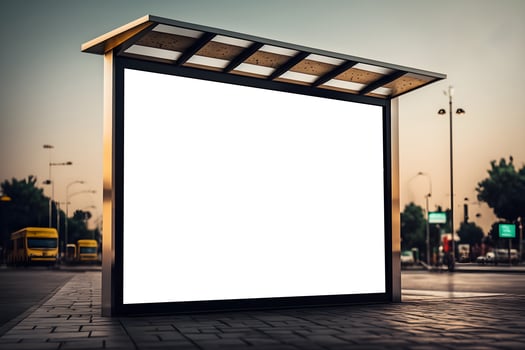 Modern Blank white signboard with luxury golden reflective border around, Roadside empty billboard in evening, Marketing banner ad space in city, Advertisement billboard on roadside in city.Free Photo