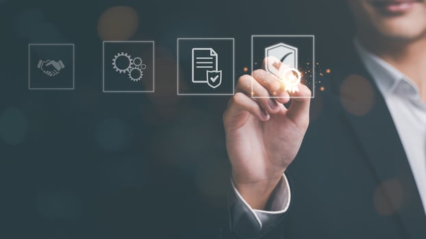 Industry Certification, Guarantee, business insurance ,product Certification Management,best quality assurance concept for product assurance, standard quality, ISO,Businessman and virtual icon photo