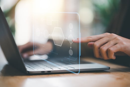 Businessman showing business process and workflow with virtual flowchart,planning and setting corporate growth goals ,Business Process Optimization ,Business solutions ,success strategy steps photo