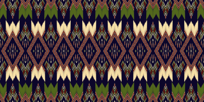 Beautiful colorful Thai knitted embroidery. geometric ethnic oriental pattern traditional on black background, Thai pattern culture, green stylem, clipping path include photo