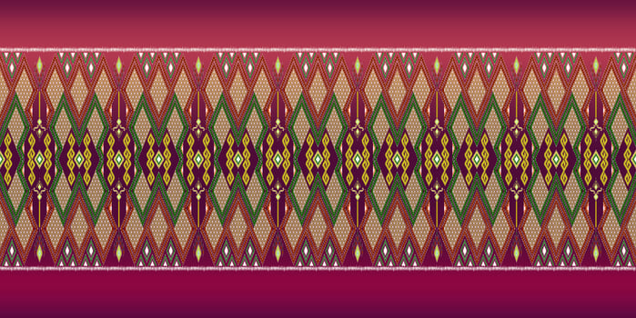 Beautiful colorful Thai knitted embroidery. geometric ethnic oriental pattern traditional on black background, Thai pattern culture, green stylem, clipping path include photo